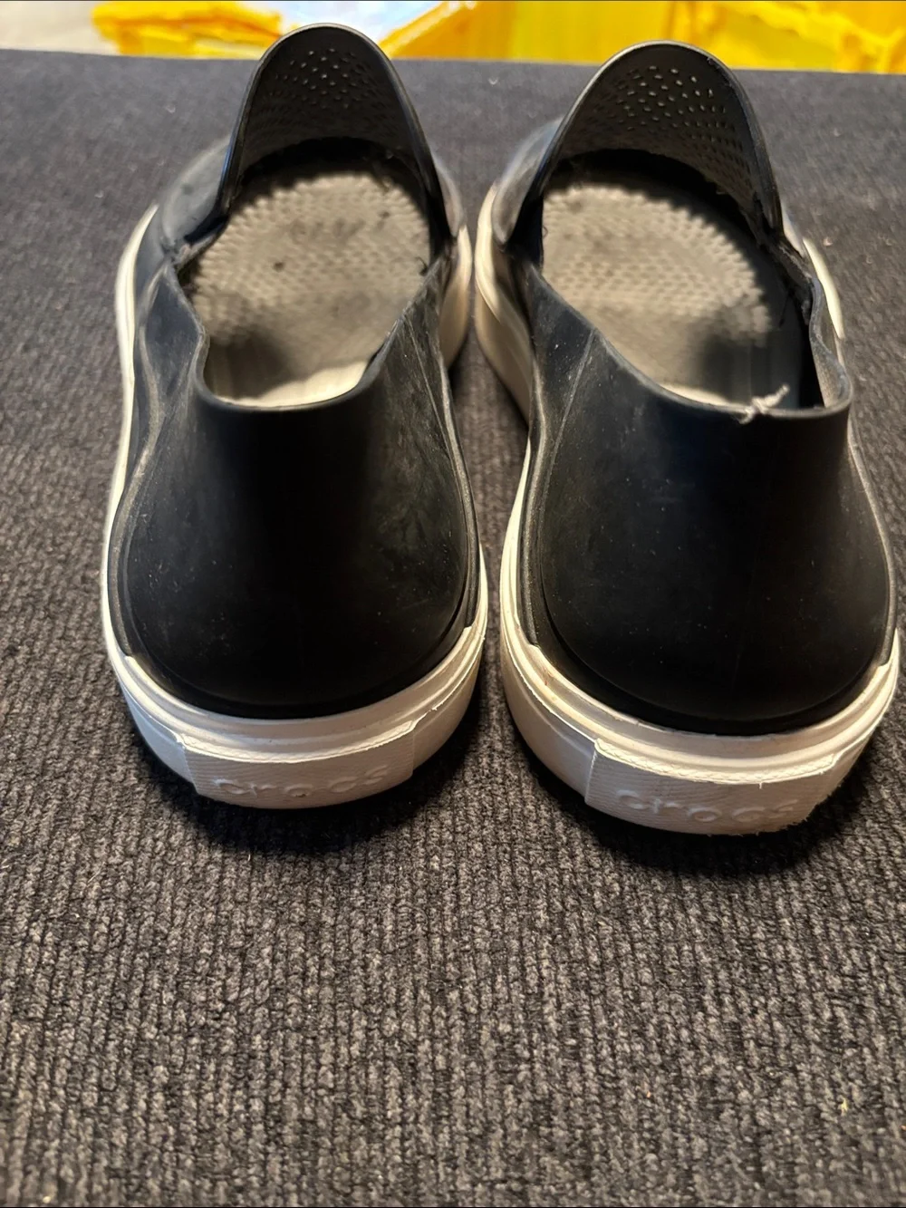 CROCS Men's Black Perforated Slip-On Loafers with White Sole